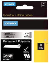 Dymo Tape Rhinopro Perm Polyester 12mm Sort/metallic