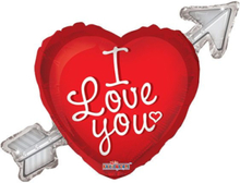 I Love You - Stor Hjerteformet Folieballong med Pil og Tekst 91 cm