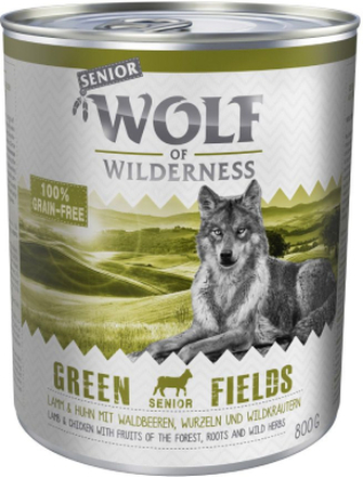 Sparpaket: Wolf of Wilderness Senior 24 x 800 g - Green Fields - Lamm & Huhn