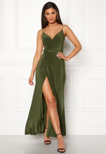 Goddiva Wrap Front Maxi Dress Olive L (UK14)
