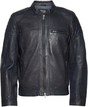 Costner Zipped Leather Jacket Skinnjakke Skinnjakke Svart Jofama*Betinget Tilbud