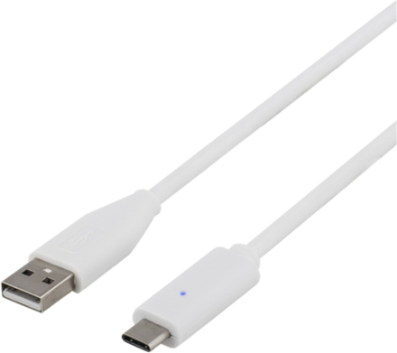 DELTACO USB-Kabel 2.0, USB-C - USB-A, 2 meter, vit