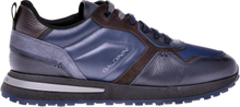 Low-top trainers in navy blue leather and fabric