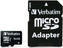 Verbatim 16GB MicroSDHC Minneskort med adapter, Class 10
