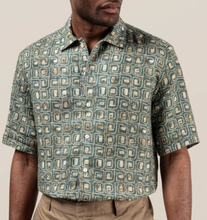 Eton Slim fit Grön resortskjorta i linne med blocktryck