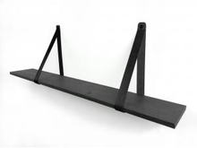Eiken 18mm wandplank recht zwart 75 x 20 cm inclusief leren riemen zwart
