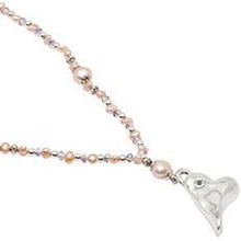 Pearls for Girls. Halsband med rosa pärlor och silverhjärta, längd 45 cm