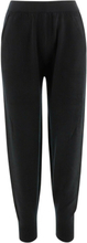 Sportslige bukser laget av kashmir høy elastisk midje sidelommer rett ben elastiske kanter ved ankler vanlig passform svart laget i Kina -komposisjon: 100% kashmir