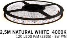 Neutraal Witte LED strip 120 leds p.m. - 2,5M - type 2835 - 12V - 8 W p.m.