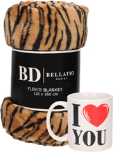 Valentijn cadeau set - Fleece plaid/deken tijger print met I love you mok