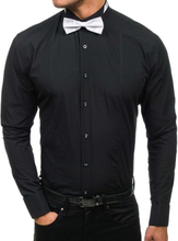Koszula męska elegancka z długim rękawem czarna Bolf 4702 muszka+spinki