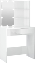 vidaXL Sminkebord med LED høyglans hvit 74,5x40x141 cm