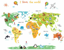 I Love The World wallsticker. Flot verdenskort for børn.