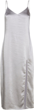 Side-Slit Satin Dress Dresses Slip Dresses Sølv Mango*Betinget Tilbud
