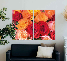 Canvas bloemen Oranjerode en roze rozen