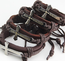 Armband "Cross" i Läder och rostfritt stål