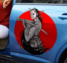 Autostickers Ninja meisje silhouet op rode achtergrond