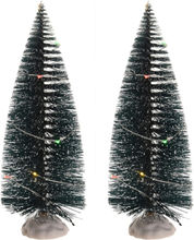 Kerstdorp onderdelen 4x kerstbomen met gekleurde Led verlichting 15 cm