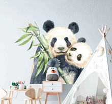 Muursticker kinderkamer panda's met bamboe
