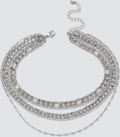 Rhodium Mixed Chain Layered Necklace