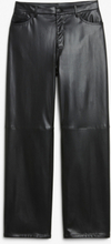 Mid waist straight leg faux leather trousers - Black