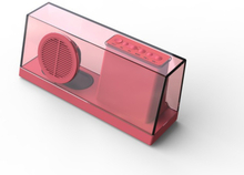 Transparent trådløs Bluetooth højttaler med FM-radio mm. Rød.