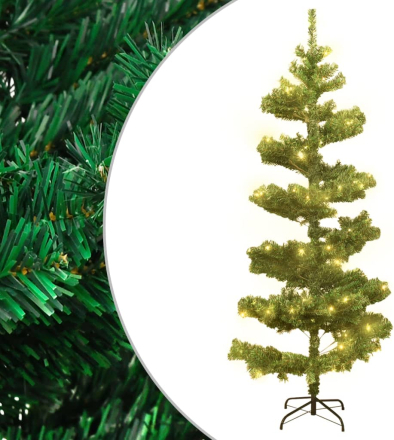 vidaXL Albero di Natale a Spirale con Vaso e LED Verde 120 cm PVC