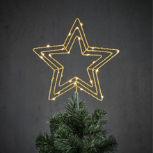 Kerstboom ster piek/topper goud met LED verlichting D25 cm