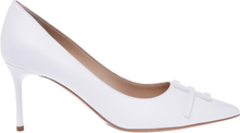 White calfskin leather court shoes