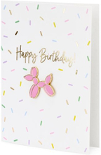 1 stk Hvit "Happy Birthday" kort med Jakkemerke/Pin 10,5x14,8 cm