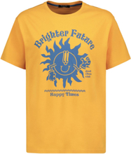 SUBLEVEL Herren Rundhals-T-Shirt mit Frontprint "Brighter Future Happy Times" aus reiner Baumwolle H12022M21331A 001 Orange