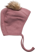Wool Beanie W. Pom Pom Accessories Headwear Hats Baby Hats Pink Mikk-line