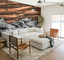 Hout en steenhout fotobehang woonkamer