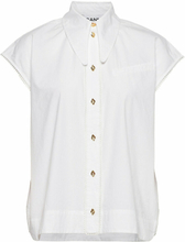 Hvit Ganni Cotton Poplin Sleeveless Diamond Shirt - Bright White Skjorter