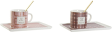 Krus med Lille Ske DKD Home Decor Pink Brun Rustfrit stål (2 enheder)