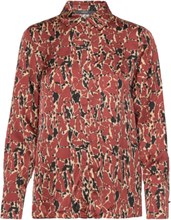 Patterned Blouse In A Satin Finish Langermet Skjorte Brun Esprit Collection*Betinget Tilbud