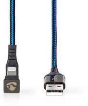 Nedis USB-kabel | USB 2.0 | Apple Lightning, 8-stifts | USB-A Hane | 12 W | 480 Mbps | Nickelplaterad | 1.00 m | Rund | Flätad / Nylon | Blå / Svart | Kartong med täckt fönster