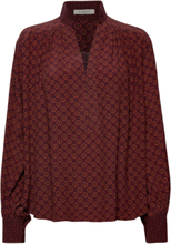 Elena Printed Blouse Tops Blouses Long-sleeved Burgundy HUNKYDORY