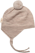 Merino Knitted Baby Bonnet W. Pompom Accessories Headwear Hats Baby Hats Beige Copenhagen Colors*Betinget Tilbud