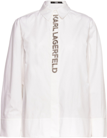 Embellished Placket Shirt Bluse Langermet Hvit Karl Lagerfeld*Betinget Tilbud