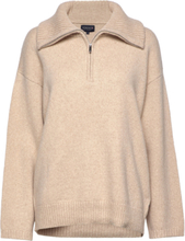Madison Wool/Alpaca Blend Half Zip Sweater Tops Knitwear Jumpers Beige Lexington Clothing