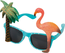 Blå Hawaii Maskeradglasögon med Palm och Flamingo
