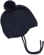 Bonnet Wool Knit W. Pompom Accessories Headwear Hats Baby Hats Marineblå Huttelihut*Betinget Tilbud
