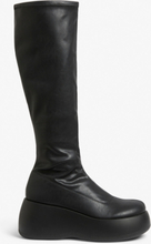 Faux leather knee high platform boots - Black