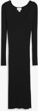 Long sleeve knit midi dress - Black