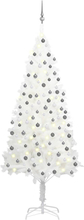vidaXL Plastgran med LED och kulor vit 210 cm