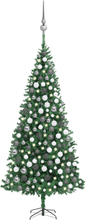 vidaXL Plastgran med LED och julgranskulor 300 cm grön