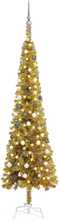 vidaXL Smal plastgran med LED och julgranskulor guld 240 cm