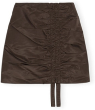 Brown Ganni Nylon Ruched Mini Skirt Kjole Og Skjørt