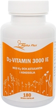 D3-vitamin 3000 IE med K2 och Astaxantin 180 kapselia